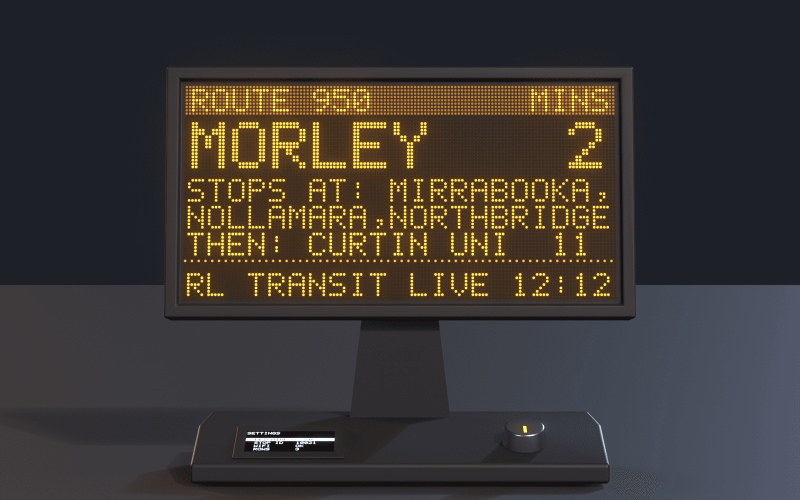 Rabbit Loop board, dot-matrix display lit